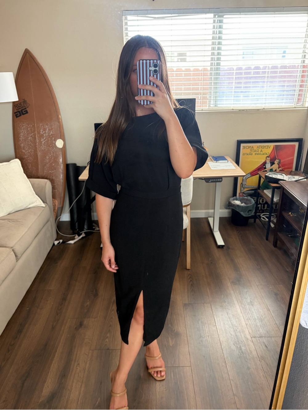 Classic Black Midi Dress with Front Slit